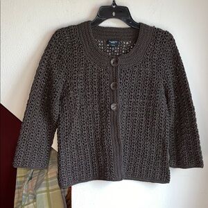 Talbots Chocolate Brown Hand Knit 3 Button‎ Round Neck Cardigan S